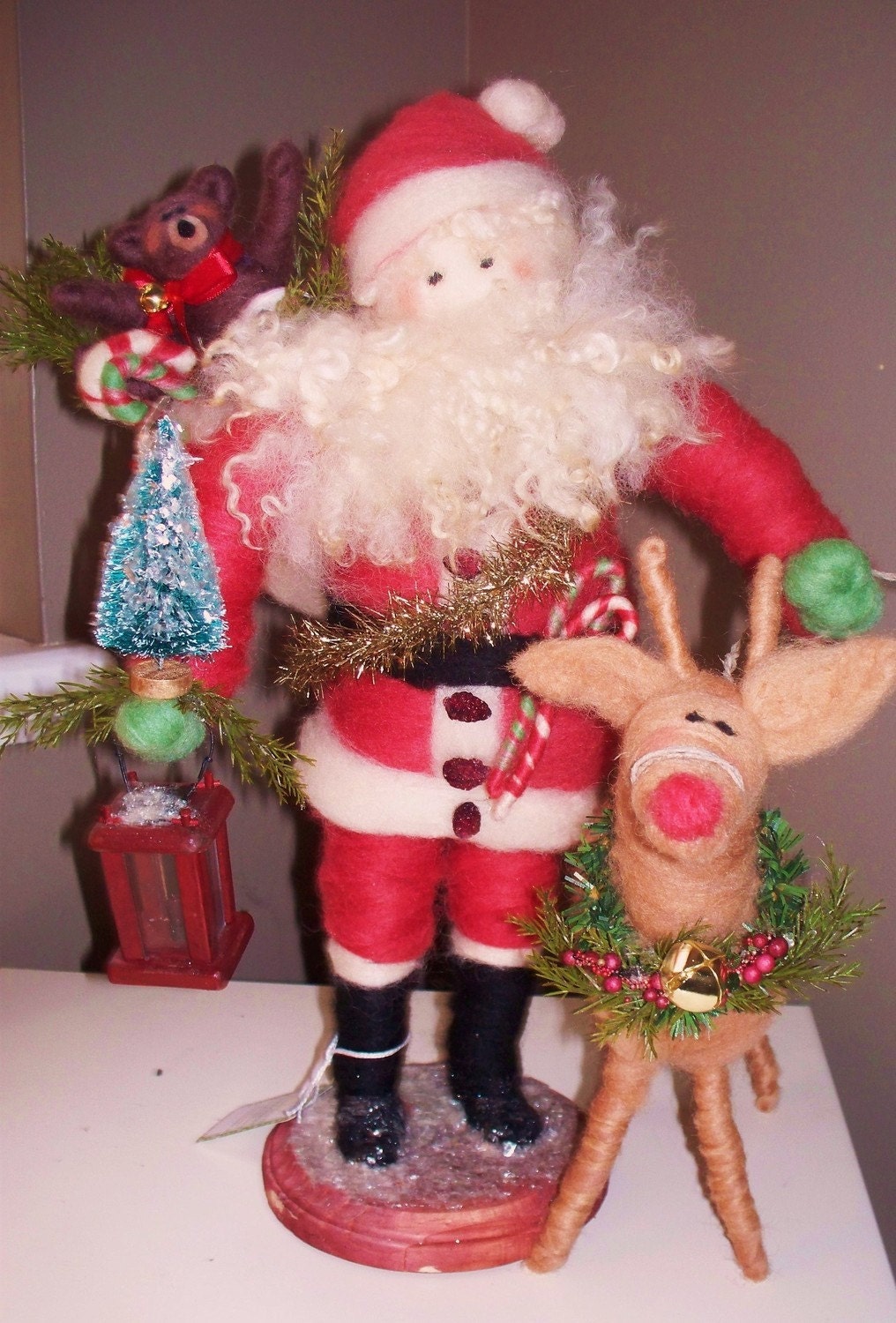 Santa and Rudolph Felted Wool Santa