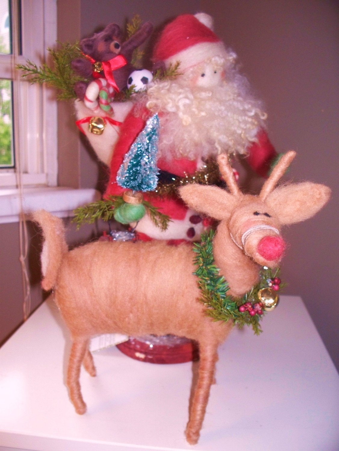 Santa and Rudolph Felted Wool Santa