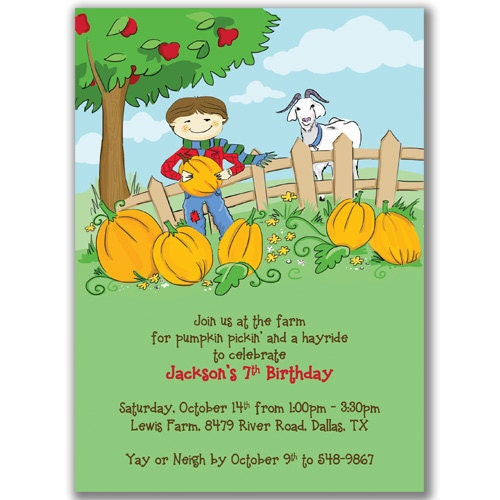 Pumpkins at the Farm Invitations Boy for Kids Halloween or Fall Party
