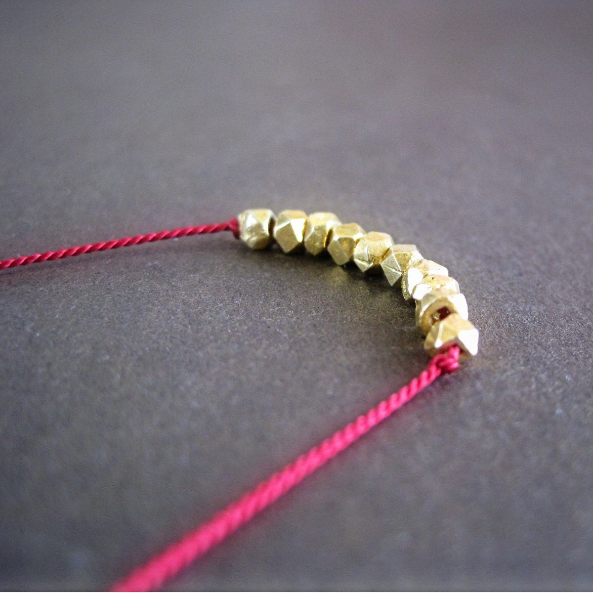 Golden Nugget Red Silk & Gold Vermeil Nugget Necklace