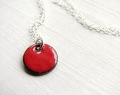 Dainty Enamel Necklace, Sterling Silver And Copper - Tiny Red Dot