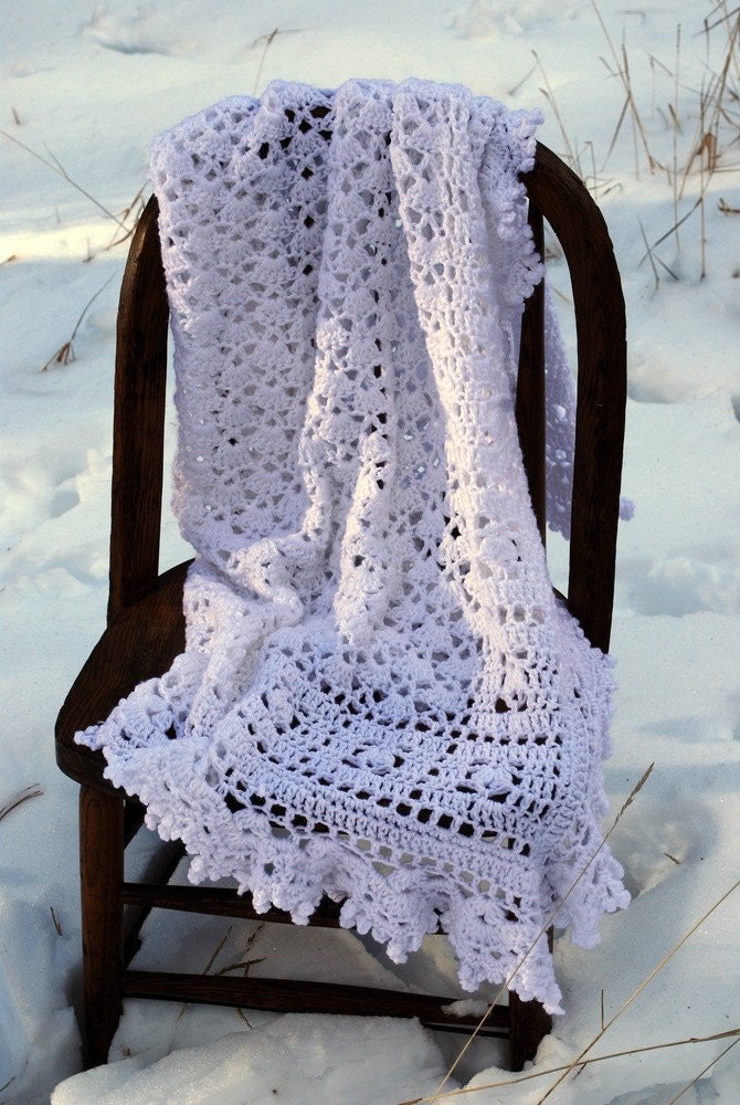 Winter white  snowflakes handmade afghan