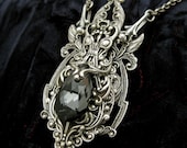 Black Orchid - Crystal Silver Night and Silver Filigree Necklace