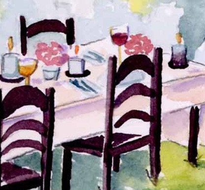 Alfresco Dinner Party 5x7 Print Outdoor dining scene