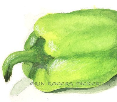 8x10 Print Vegetable Art Farmers Market 3 Green Peppers