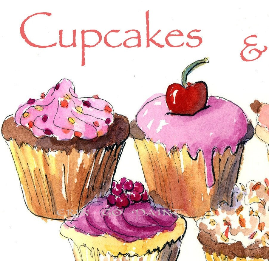 Cupcakes and Cappuccino 5x7 Print