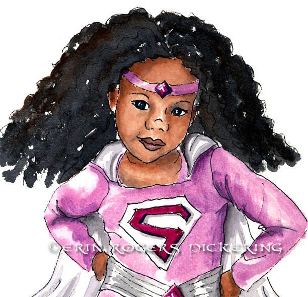 African American Super Girl with Natural Hair 8x10 art Print