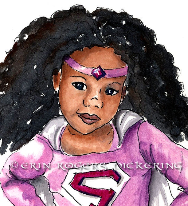 African American Super Girl with Natural Hair 8x10 art Print