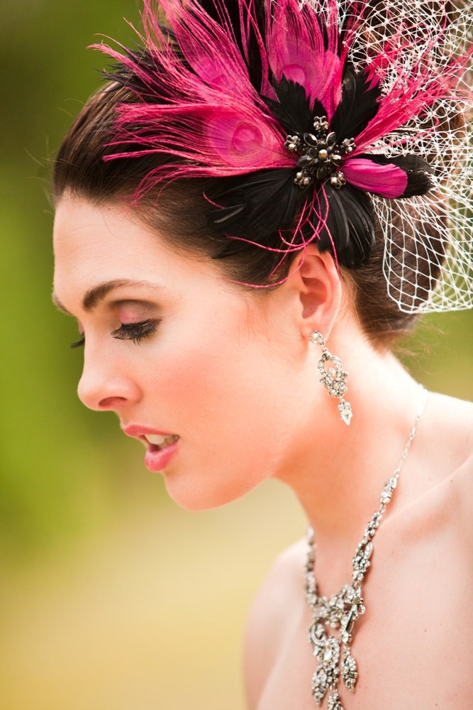 Wedding Birdcage Veil, Wedding Fascinator -- Close-up of Scarlett's Veil and Headpiece