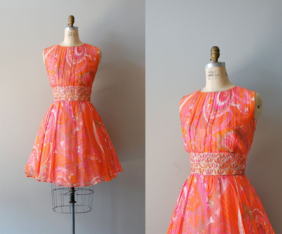1960s dress / 60s dress / silk floral chiffon / Light the Way