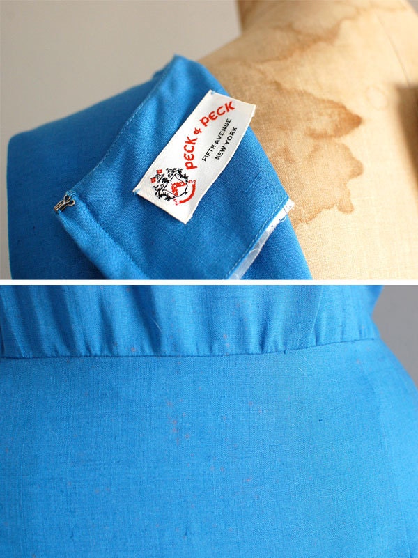 1950s dress / linen 50s dress / Trois Drapeaux
