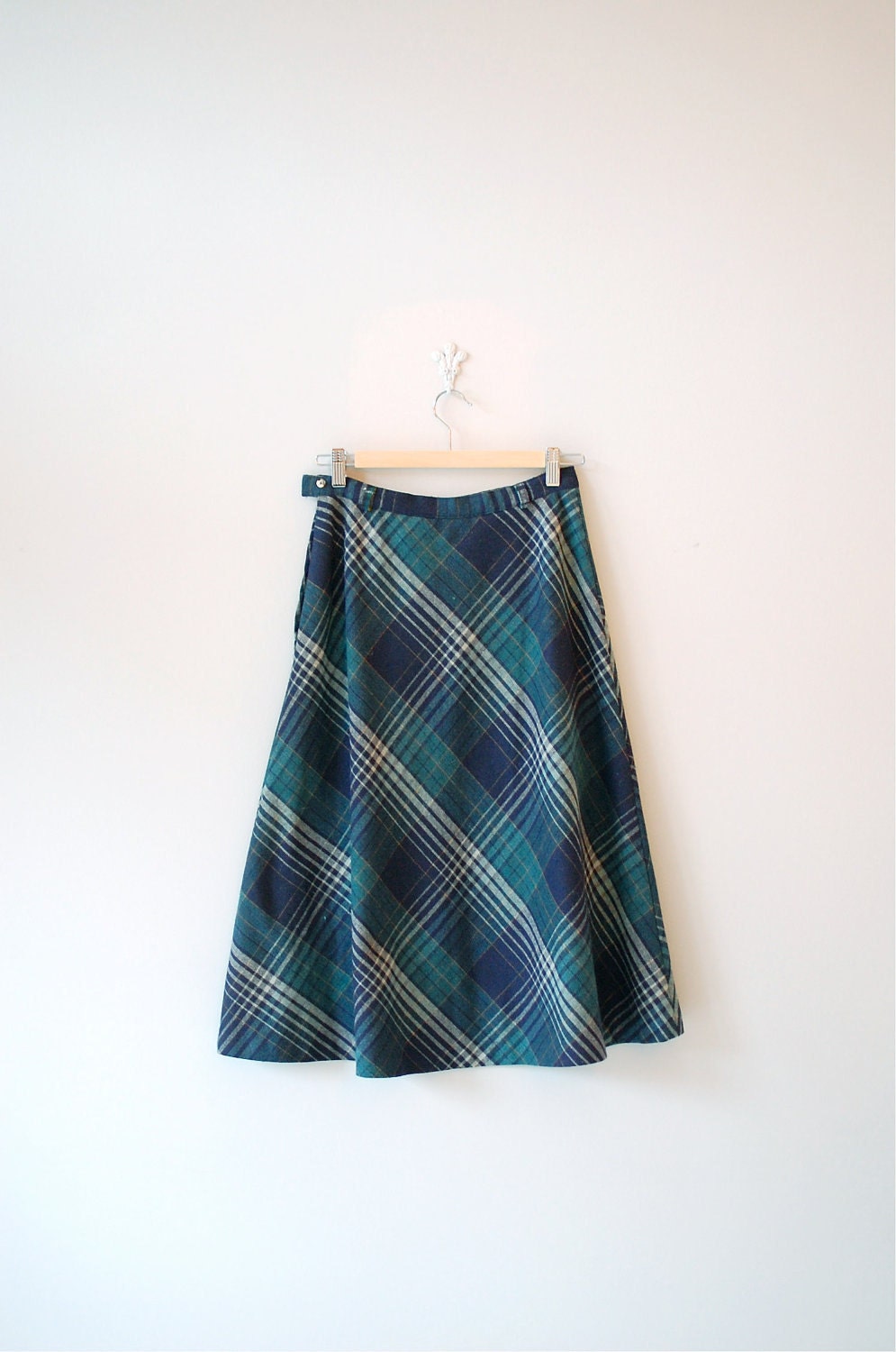 plaid skirt / 70s wool plaid skirt / Bluette Plaid