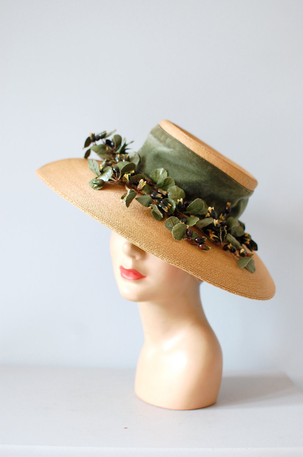 1940s hat / wide brim tilt hat / picture hat / Silverberry 40s hat