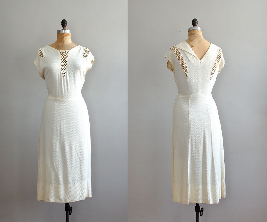 r e s e r v e d...1930s dress / 30s dress / Talc Soutache dress