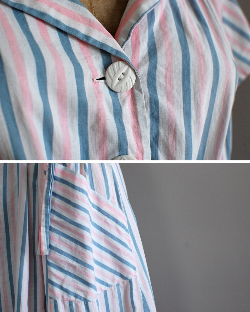 1940s dress / 40s dress / Bedsheet Stripes dress