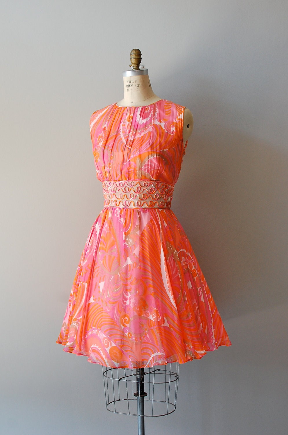 1960s dress / 60s dress / silk floral chiffon / Light the Way
