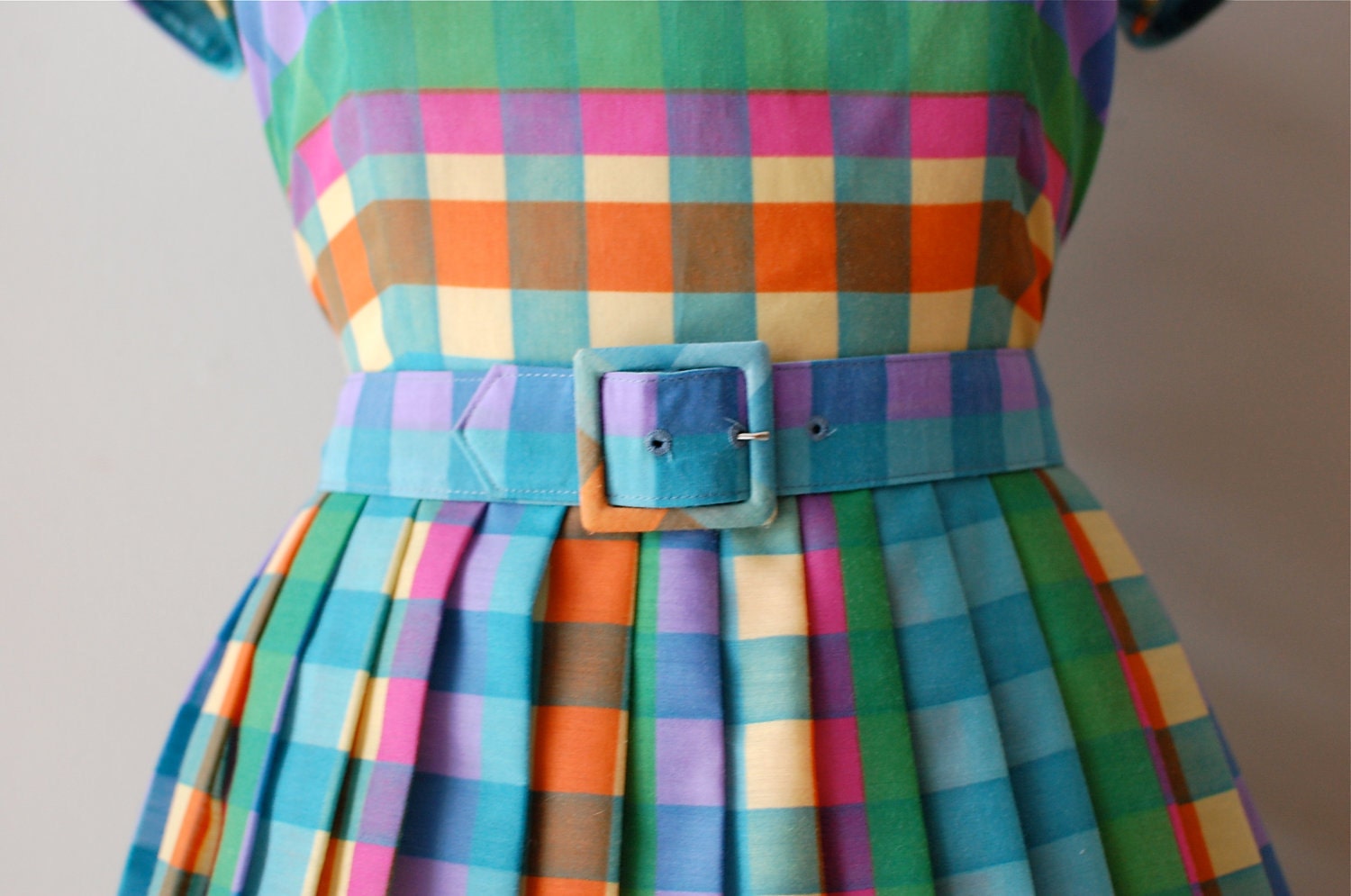 1950s dress / 50s dress / Crayola Plaid dress