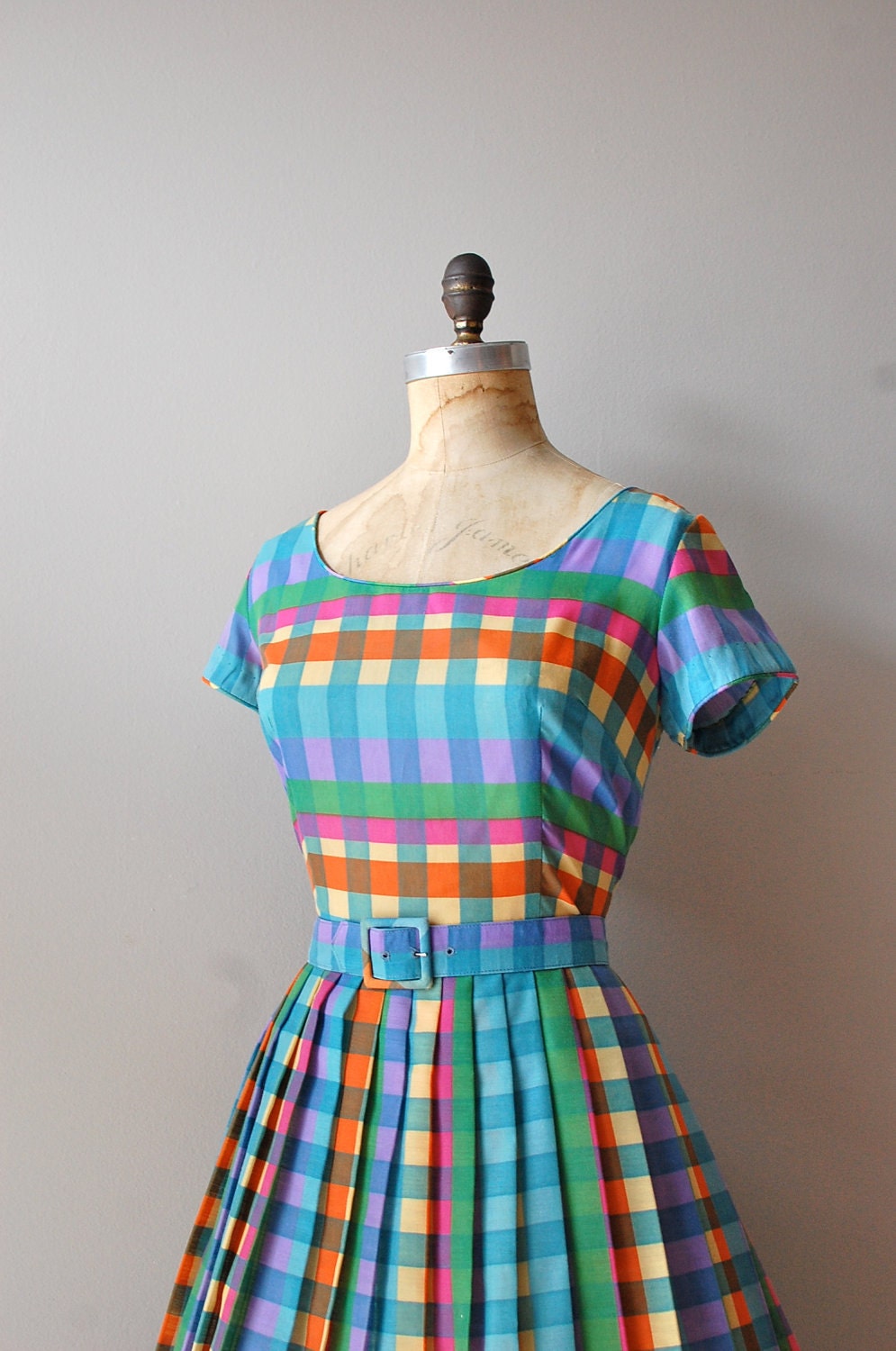 1950s dress / 50s dress / Crayola Plaid dress
