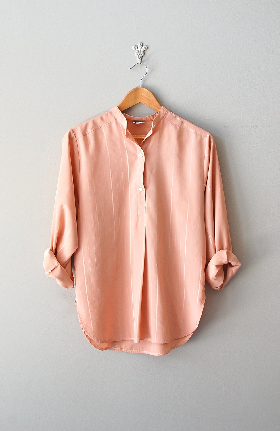 1970s blouse / 70s blush henley tunic / Blush Stripe blouse