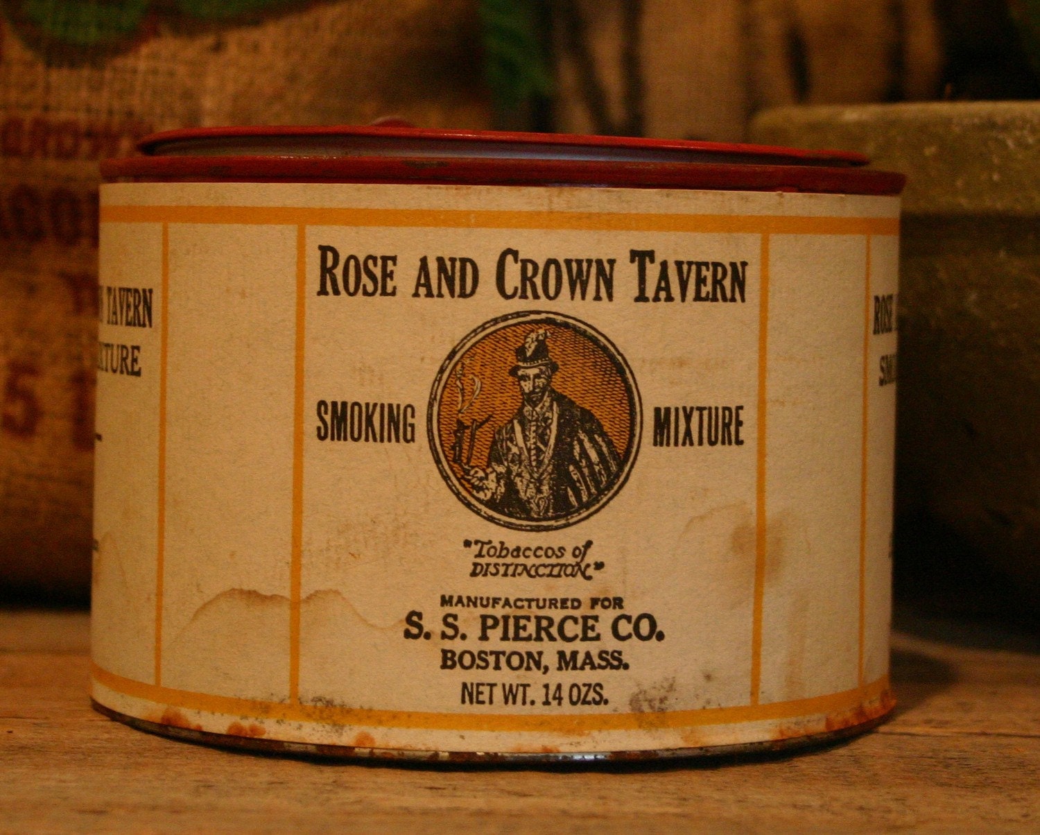 CANDLE Unique Hand-Poured Soy Wax Candle in Vintage Rose & Crown Tavern Boston Tobacco tin Antique CollectableTin