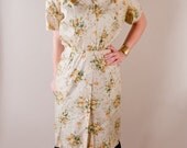 60s Cotton Dress w/Rhinestone Buttons