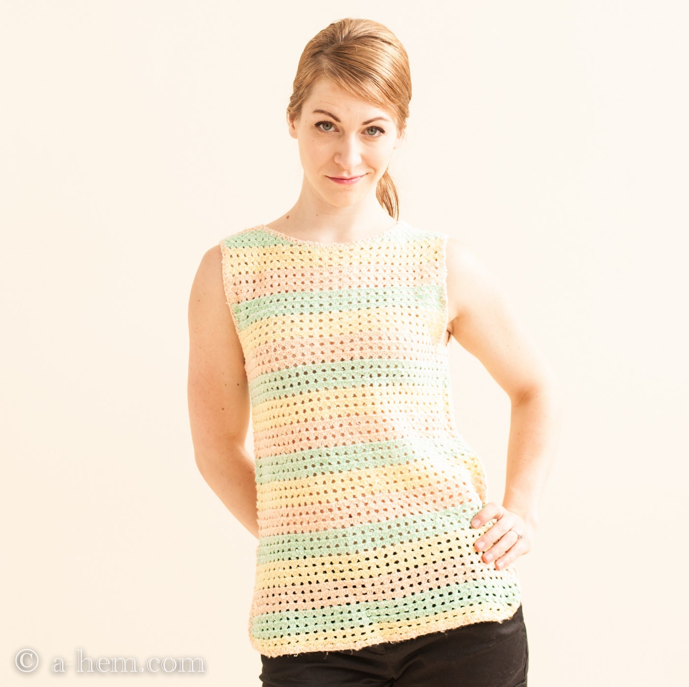 1970s Mint/Peach/Canary Pastel Knit Tank Top by Jack Winter
