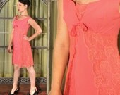 1960s Hot Pink Lace Baby Doll Dress