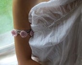 Linen necklace - multifunctional accessory. Paloma.Natural grey flax ,pale pink petals