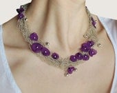 Linen Necklace. Delicate Crochet.Purple.Made to order.