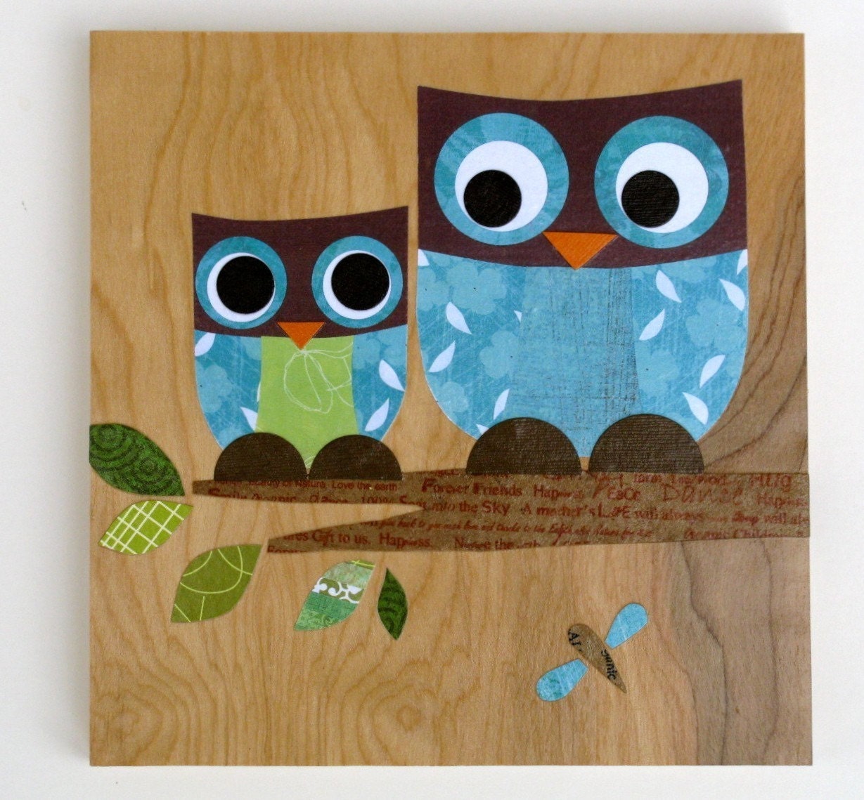 Parent and Child Owl Collage - blue tones - eco-friendly - by Maple Shade Kids