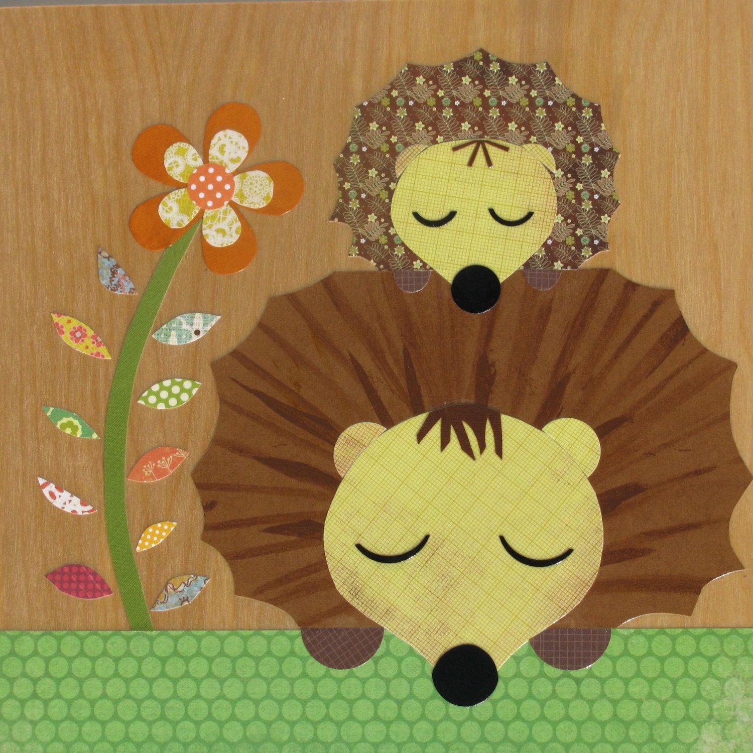 Large Collage- Parent and Child Hedgehog - eco friendly - by Maple Shade Kids