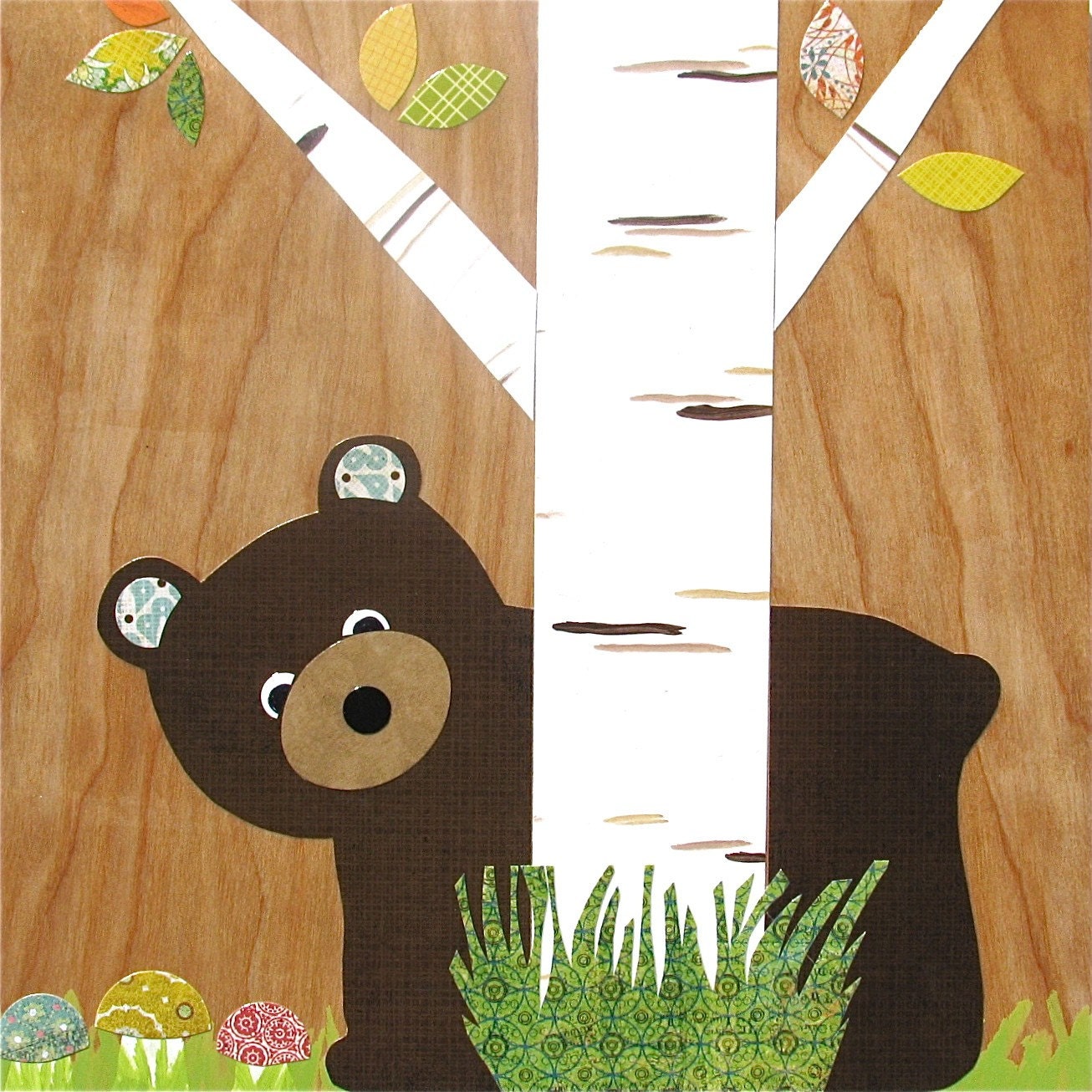 Large Collage - Brown Bear Peeking - eco-friendly - by Maple Shade Kids
