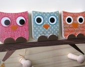 Owl Friends Peg Rack - Pink, Blue, and Orange - eco-friendly- by Maple Shade Kids