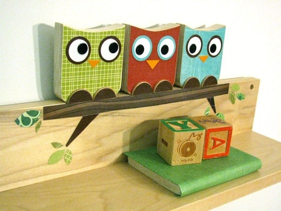 Owl Friends Shelf - Lime, Red and Turquoise - eco-friendly by Maple Shade Kids