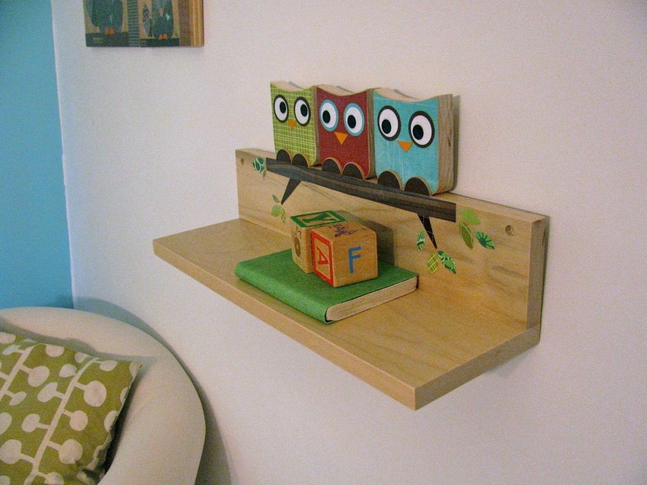 Owl Friends Shelf - Lime, Red and Turquoise - eco-friendly by Maple Shade Kids