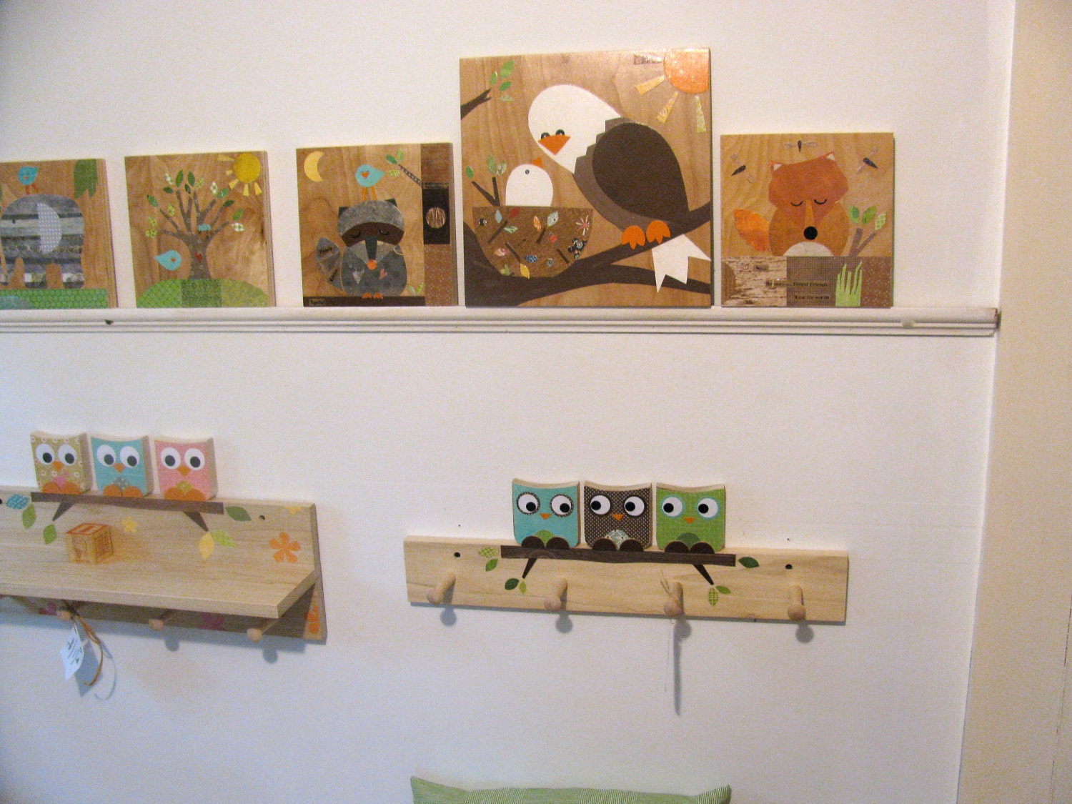 Owl Friends Peg Rack - Blue, Brown and Green - eco-friendly- by Maple Shade Kids