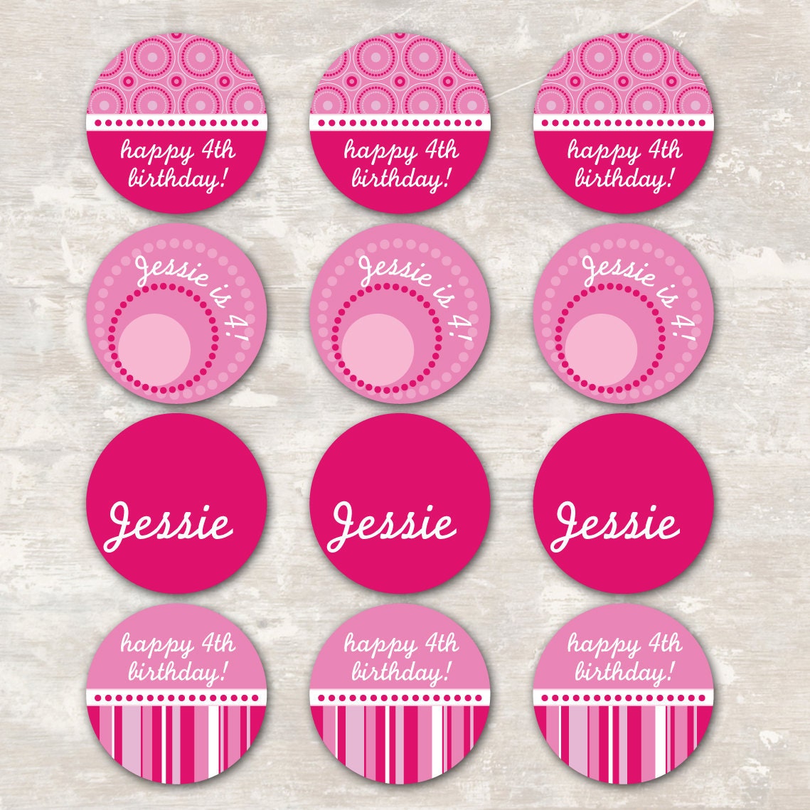 PRINT & SHIP PInk Polka Dot Birthday Party Cupcake Toppers (set of 12)