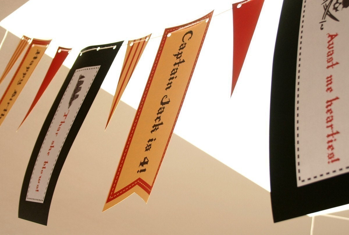 Pirate Birthday Party - Invitation, Pennant Banner, Crown and More - Printable Download PDF