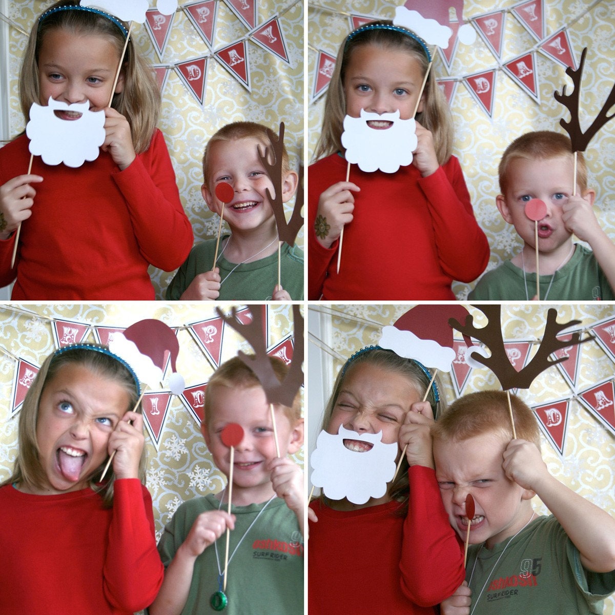 Holiday Christmas Santa Claus PHOTOBOOTH PROPS - EDITABLE Text Instant Download