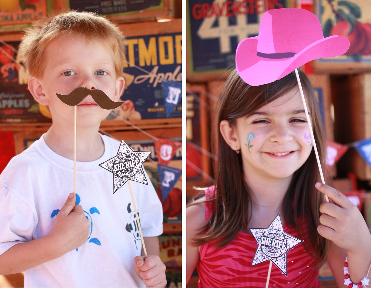 Wild West Printable PHOTO BOOTH PROPS Customizable - printable download pdf