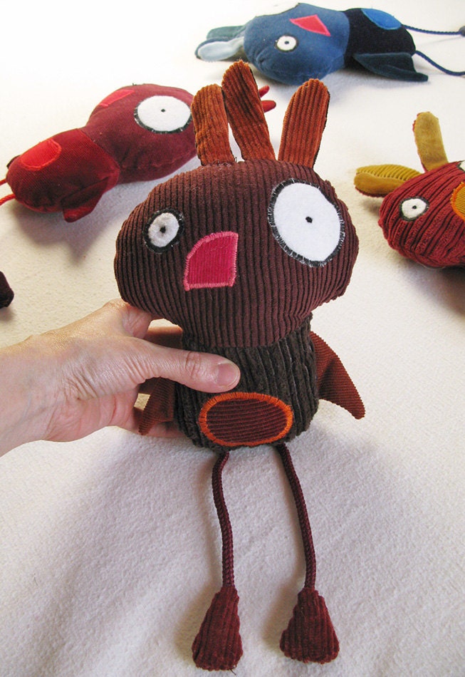 Plush Bird Recycled Fabric Corduroy Brown Patchwork