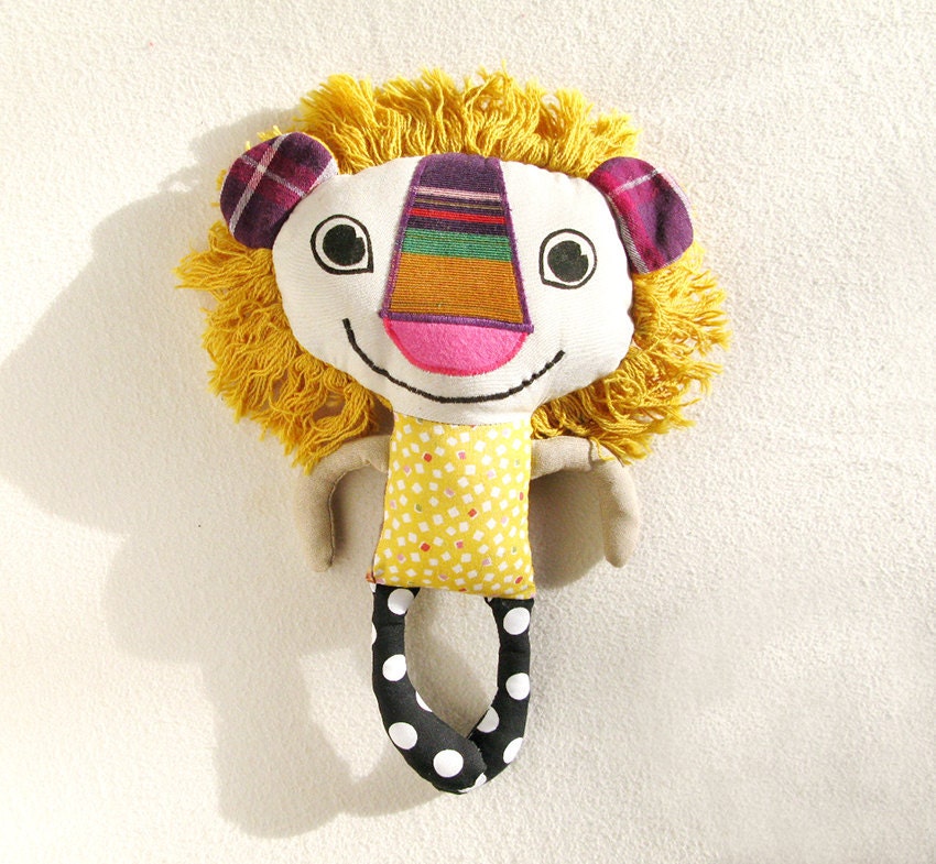 Lion Plush Recycled Fabrics Patchwork Joyful Polka Dots Yellow