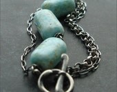 Tic Tac Bracelet. Vintage Glass and Oxidized Sterling Silver