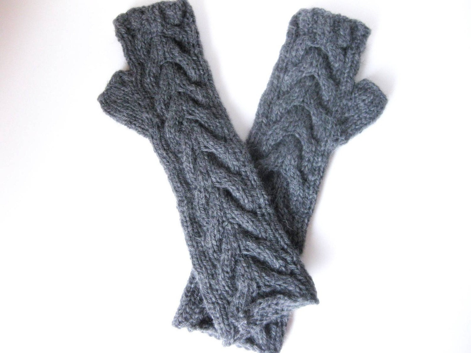 Bella fingerless gloves - pewter grey - hand knit texting gloves - teen - women - ready to ship