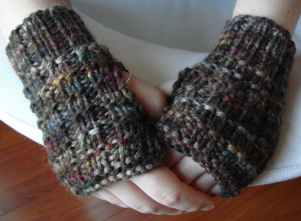 Alpaca Fingerless Gloves - Women's S/M Chocolate Brown, Gold, Red, Teal Green, Peacock Blue