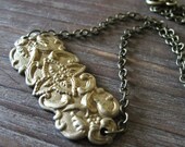 Gillian Necklace - Ornate Antique Brass Plate Pendant on Aged Brass Chain - Vintage Art Nouveau Stamping Modern Minimalist Gift