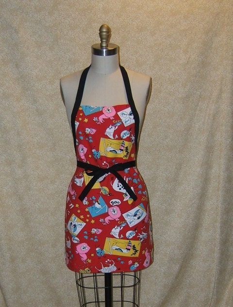 Apron South of the Border Circus Chef Style Apron Black or Yellow Tie