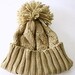 Prety hand knitted khaki beanie wool hat with pompom