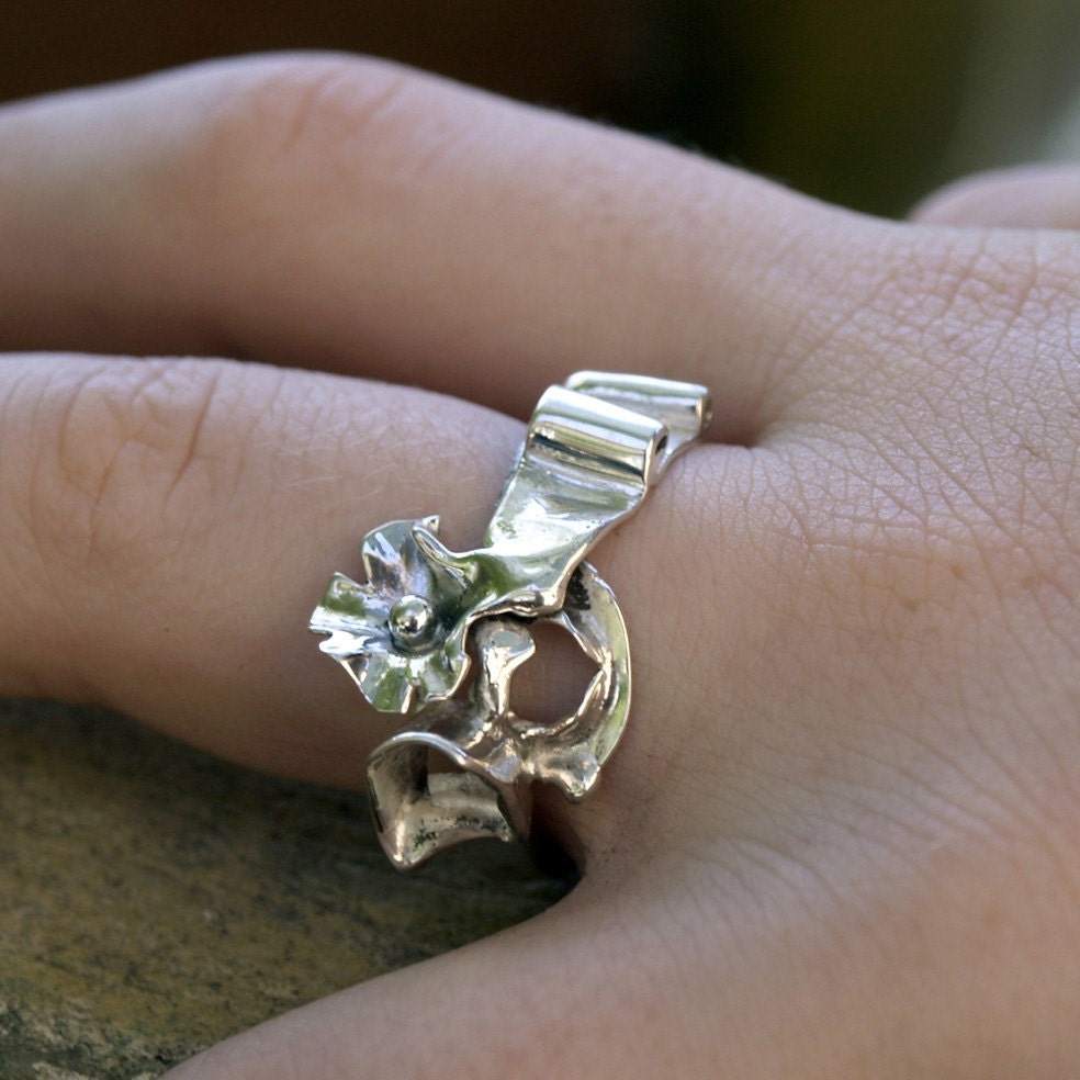 Silver Organic ring Sterling Silver ring silver ring with flowers ooak ring eco stylish silver ring womens ring
