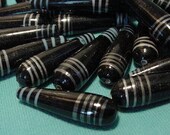 10 pcs  Vintage Venetian Glass long Teardrop Beads, Black w Silver Foil Spirals 12e82 FREE US SPHIPPING